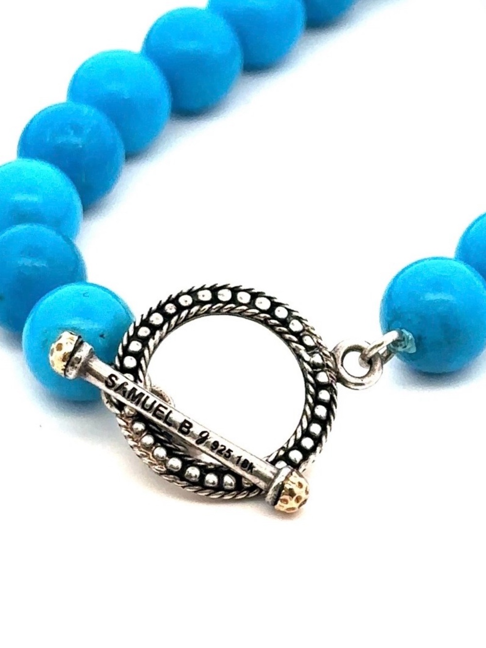 Samuel B. Sterling Silver & 18K Gold Turquoise Necklace EUC - Picture 2 of 2